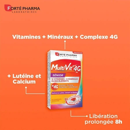 Forté Pharma MultiVit'4G Мультивітаміни для людей похилого віку, збагачені кальцієм, 30 таблеток: ціни та характеристики