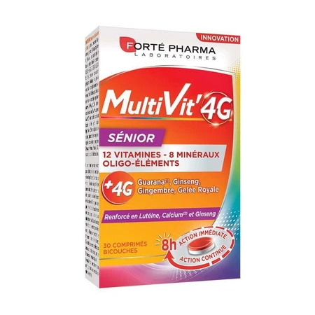Forté Pharma MultiVit'4G Мультивітаміни для людей похилого віку, збагачені кальцієм, 30 таблеток: ціни та характеристики