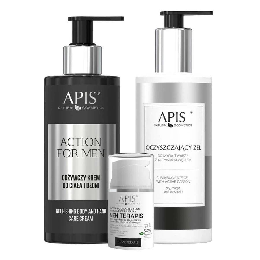 Набір Apis Action for Men, крем для волосся для тіла та чоловіків, 300 мл + крем для волосся для тіла, 50 мл + гель для догляду за обличчям, 300 мл за 1 пенні: ціни та характеристики