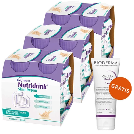 Набір Nutridrink Skin Repair, preparat nutritiv, aromă de vanilie, 12 x 200 мл + Bioderma Cicabio Restor, cremă, 100 мл безкоштовно: ціни та характеристики