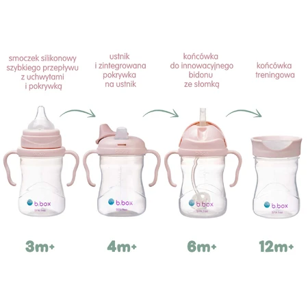B.Box, ceașcă pentru învățat să bea, set 4 în 1, roz, de la 4 luni, 240 ml: цены и характеристики