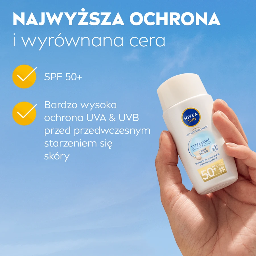 Nivea Сонцезахисний денний флюїд для обличчя ультралегкий, з легким відтінком, SPF 50+, 40 мл: ціни та характеристики