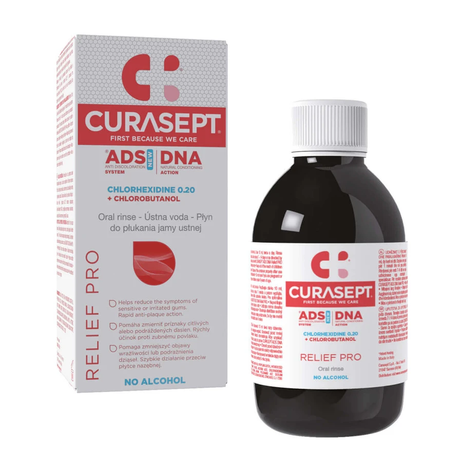 Curasept ADS DNA 220 Relief Pro, ополіскувач для порожнини рота з хлоргексидином 0,20% та хлорбутанолом, 200 мл: ціни та характеристики