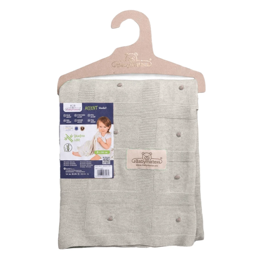 BabyMatex, ковдра бамбукова з декоративними кульками Акцент, 80 см х 100 см, світло-сіра: ціни та характеристики