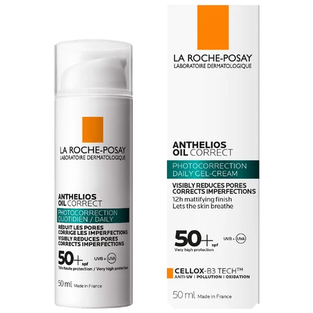 La Roche-Posay Anthelios Oil Correct, гель-захисний крем для обличчя, чутлива, комбінована та жирна шкіра, SPF 50+, 50 мл + брелок безкоштовно: ціни та характеристики