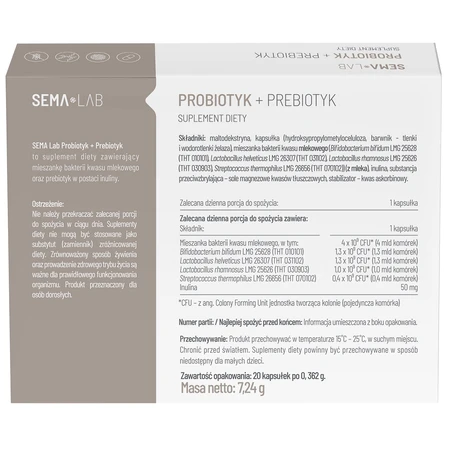 SEMA Lab Пробіотик + пребіотик, 20 капсул: ціни та характеристики