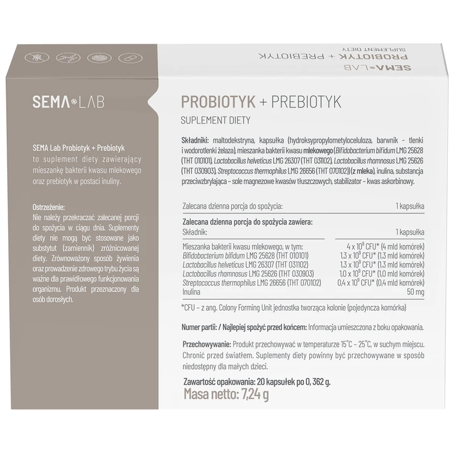 SEMA Lab Пробіотик + пребіотик, 20 капсул: ціни та характеристики