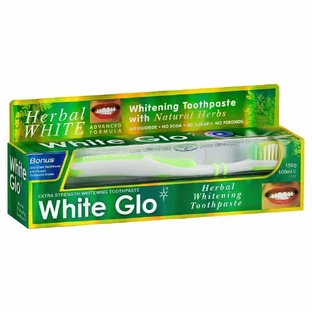 White Glo Pastă de dinți pe bază de plante pentru albire, 100ml + periuță de dinți