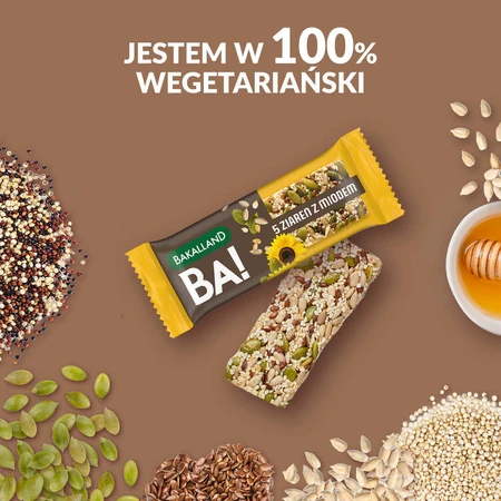 Bakalland BA! Злаковий батончик, 5 зерен з медом, 40 г: ціни та характеристики
