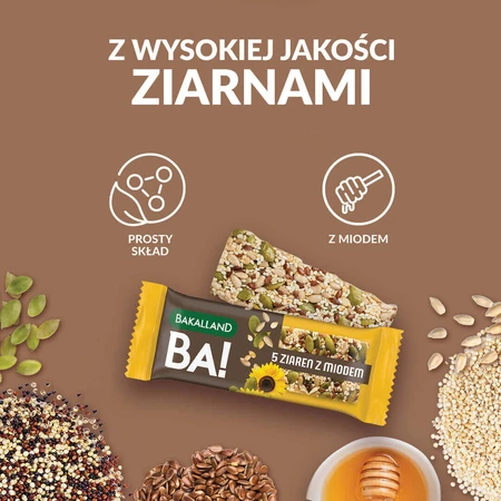 Bakalland BA! Злаковий батончик, 5 зерен з медом, 40 г: ціни та характеристики