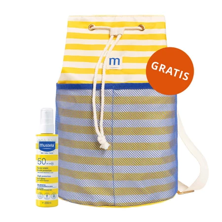 Mustela Sun Bebe Enfant-Famille, сонцезахисний спрей для обличчя та тіла, SPF 50, 200 мл + пляжний рюкзак безкоштовно: ціни та характеристики