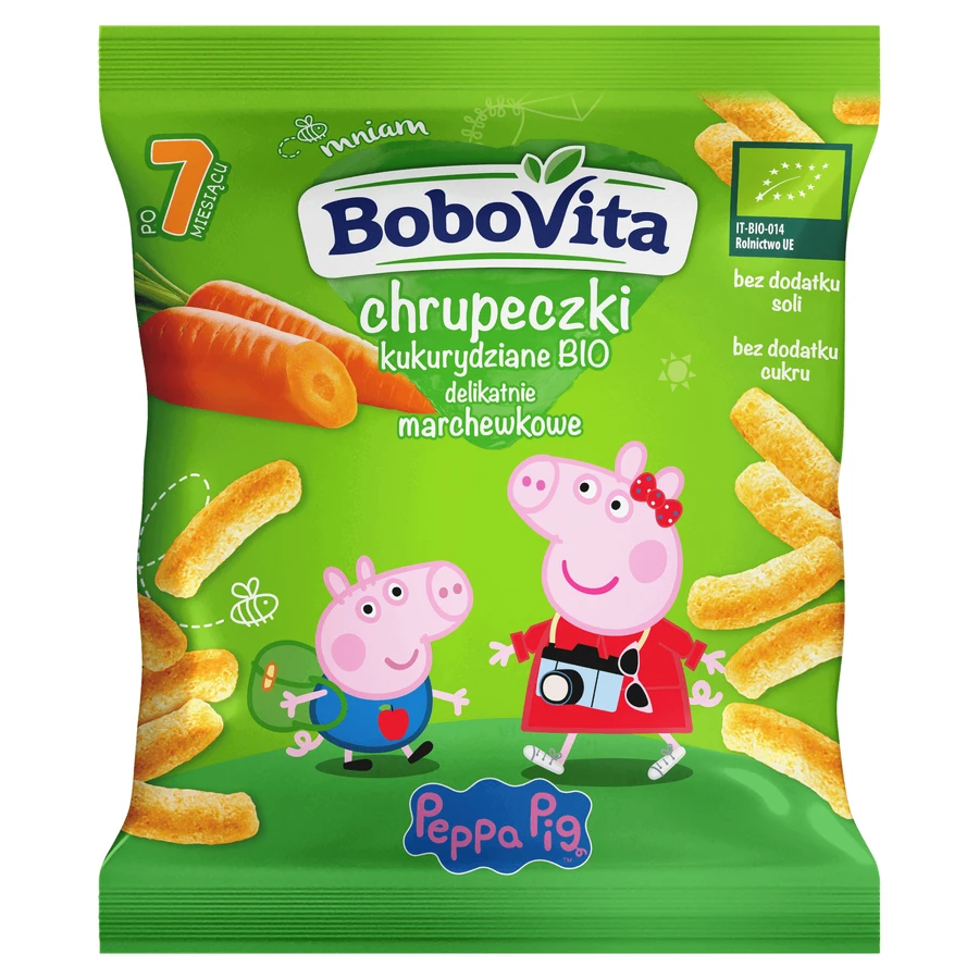 BoboVita Свинка Пеппа Кукурудзяні чіпси Біо, морська капуста, дуппе 7 лун, 5 х 20 г + цукерки де джок де меморі, 24 грн.: ціни та характеристики