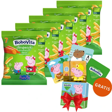 BoboVita Свинка Пеппа Кукурудзяні чіпси Біо, морська капуста, дуппе 7 лун, 5 х 20 г + цукерки де джок де меморі, 24 грн.: ціни та характеристики