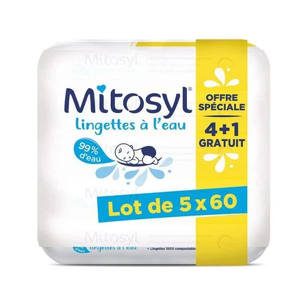 Водные салфетки Mitosyl, специальное предложение 4 + 1 бесплатная упаковка 5x60: цены и характеристики