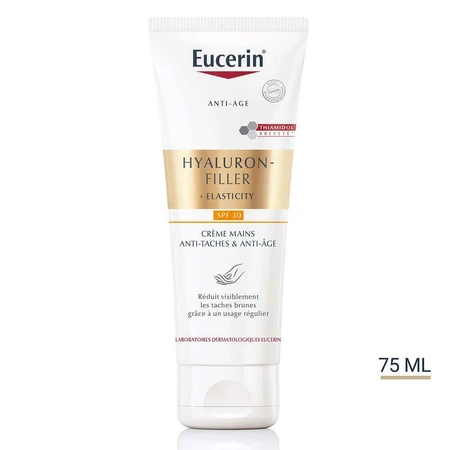 Eucerin Гіалуроновий наповнювач + Еластичність проти пігментних плям та антивіковий крем для рук SPF30 75 мл: ціни та характеристики