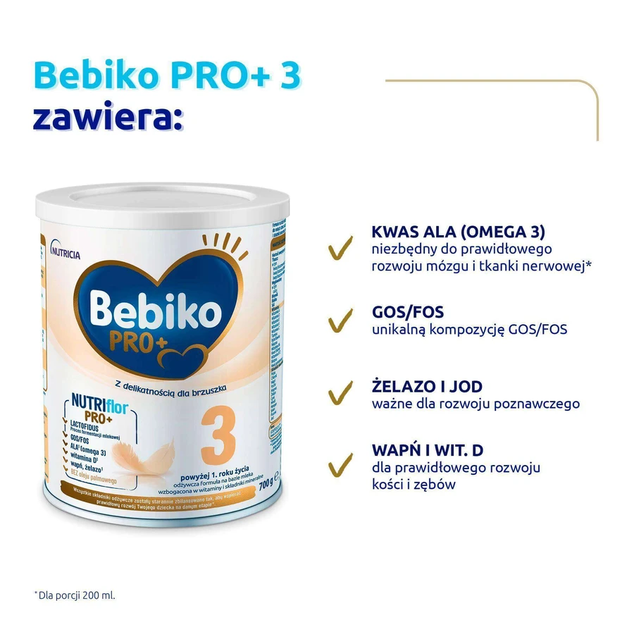 Набір Bebiko Pro+ 3 Nutriflor Pro+, модифіковане молоко, від 1 року, 3 х 700 г + Ziajka, гель для миття тіла та волосся для дітей, від 6 місяців, 400 мл безкоштовно: ціни та характеристики