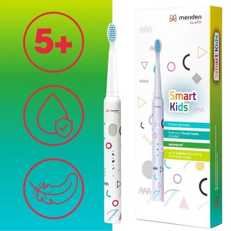 Meriden Smart Kids, звукова зубна щітка для дітей, біла, від 5 років, 1 штука + змінні насадки, 4 штуки: ціни та характеристики