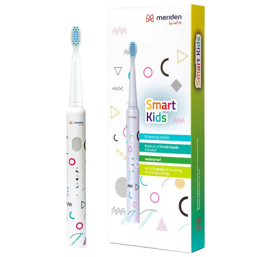 Meriden Smart Kids, звукова зубна щітка для дітей, біла, від 5 років, 1 штука + змінні насадки, 4 штуки: ціни та характеристики