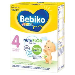 Набір Bebiko Junior 4 Nutriflor Expert, поживна молочна суміш, від 2 років, 3 х 600 г + пляшечка з соломинкою Boon, Swig, 265 мл безкоштовно