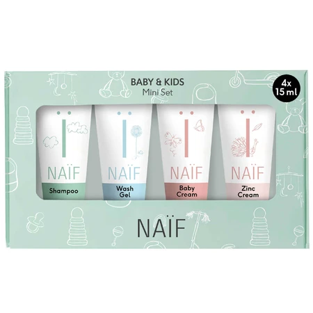 Набор Mini Naif Baby & Kids, гель для мытья, 15 мл + крем под подгузник, 15 мл + крем для ухода за кожей, 15 мл + шампунь, 15 мл: цены и характеристики