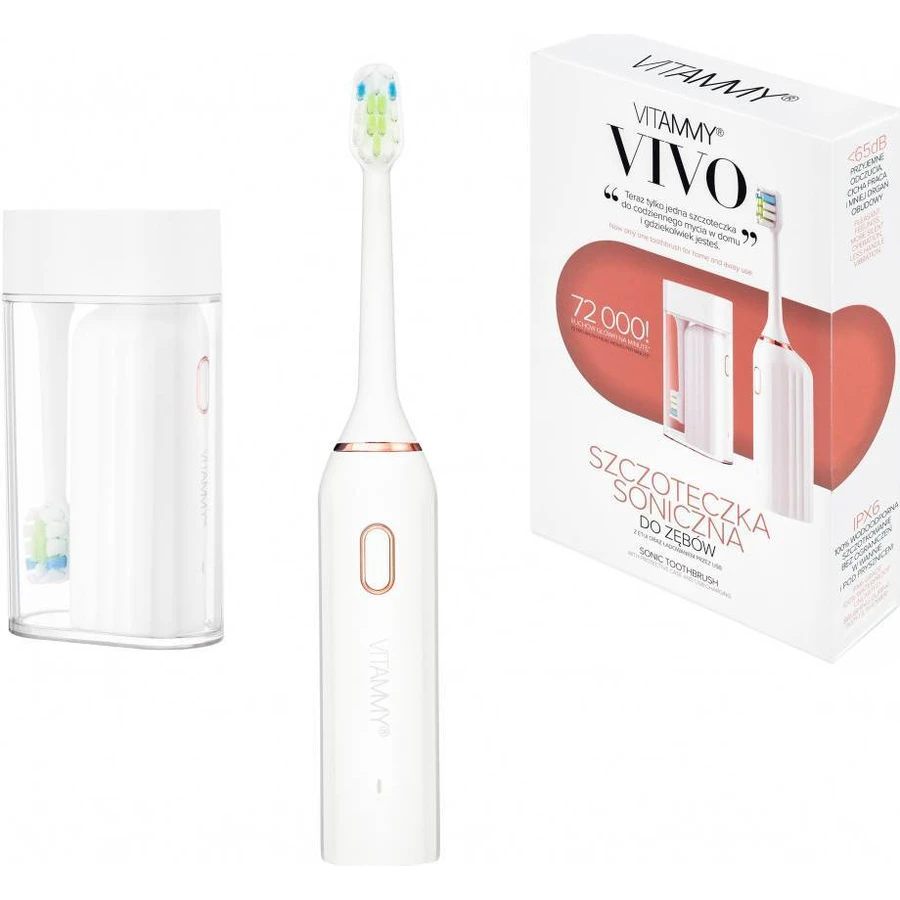 VITAMMY VIVO Рожева звукова зубна щітка з футляром, біла 1×1 шт, звукова зубна щітка: ціни та характеристики