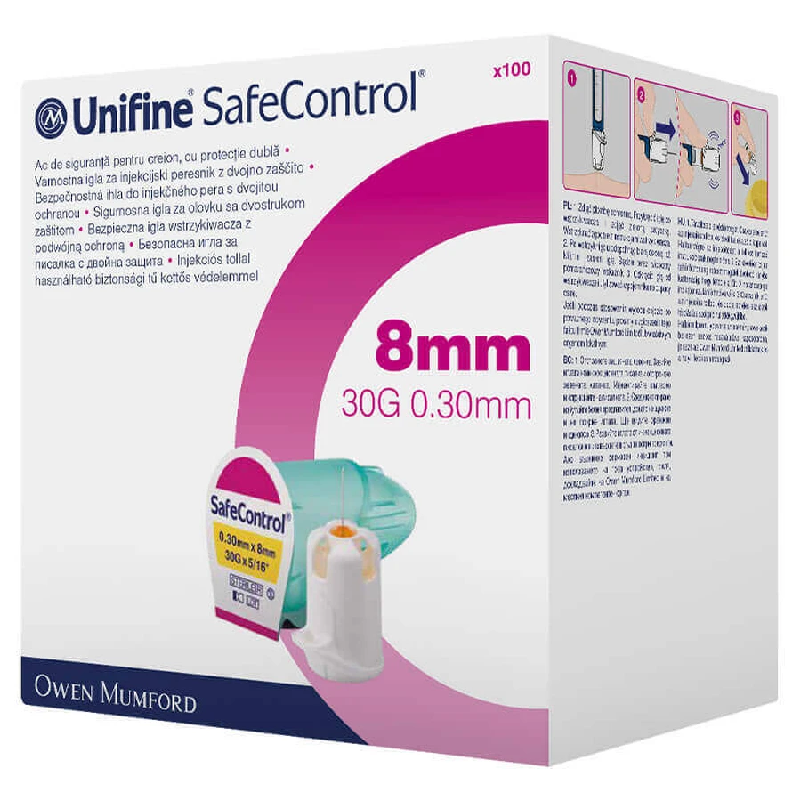 Unifine SafeControl, голки для ручок, 30G, 8 мм, 100 штук: ціни та характеристики