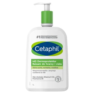 Cetaphil MD Dermoprotector, зволожуючий лосьйон для обличчя та тіла, для сухої та чутливої шкіри, з помпою, 1 л + зволожуючий крем для обличчя з гіалуроновою кислотою, нічний крем, 48 мл безкоштовно