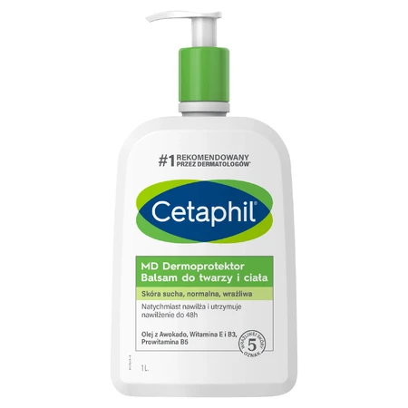 Cetaphil MD Dermoprotector, зволожуючий лосьйон для обличчя та тіла, для сухої та чутливої шкіри, з помпою, 1 л + зволожуючий крем для обличчя з гіалуроновою кислотою, нічний крем, 48 мл безкоштовно: ціни та характеристики