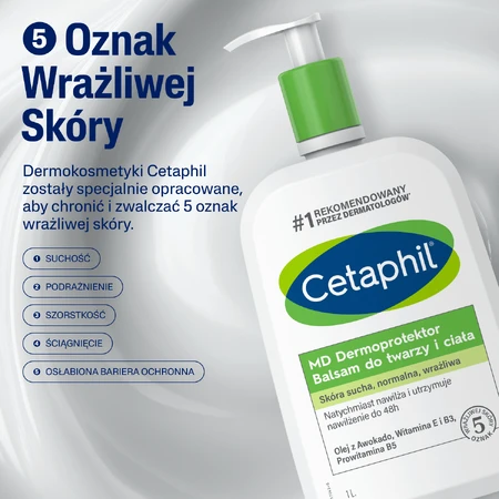 Cetaphil MD Dermoprotector, зволожуючий лосьйон для обличчя та тіла, для сухої та чутливої шкіри, з помпою, 1 л + зволожуючий крем для обличчя з гіалуроновою кислотою, нічний крем, 48 мл безкоштовно: ціни та характеристики
