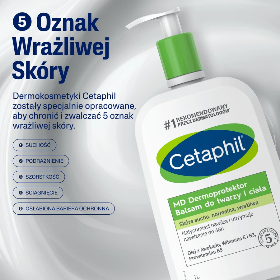Cetaphil MD Dermoprotector, зволожуючий лосьйон для обличчя та тіла, для сухої та чутливої шкіри, з помпою, 1 л + зволожуючий крем для обличчя з гіалуроновою кислотою, нічний крем, 48 мл безкоштовно: ціни та характеристики