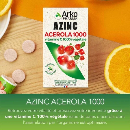Arkopharma Ацинк Ацерола 1000 натуральний вітамін С 30 жувальних таблеток: ціни та характеристики