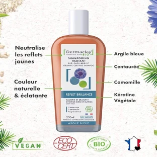 Органічний лікувальний шампунь для сивого волосся Dermaclay Блакитна глина 250 мл