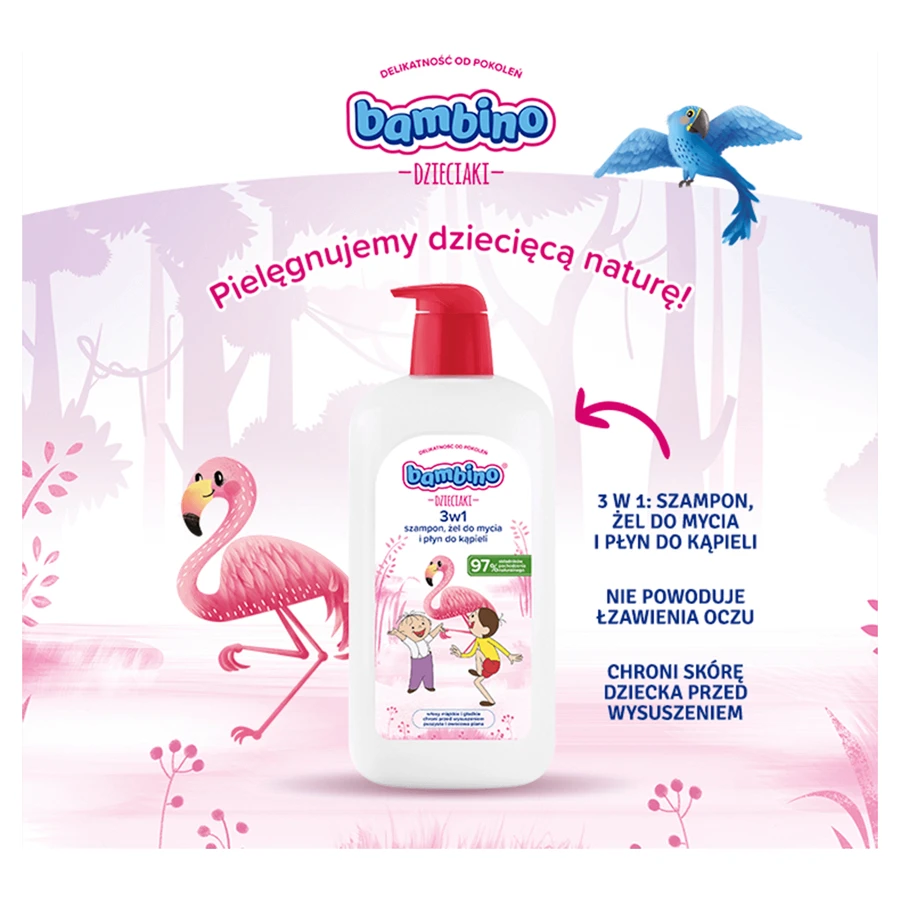 Bambino Kids, Гель для мытья тела и волос 2 в 1, фламинго, от 1 года, 1 л: цены и характеристики