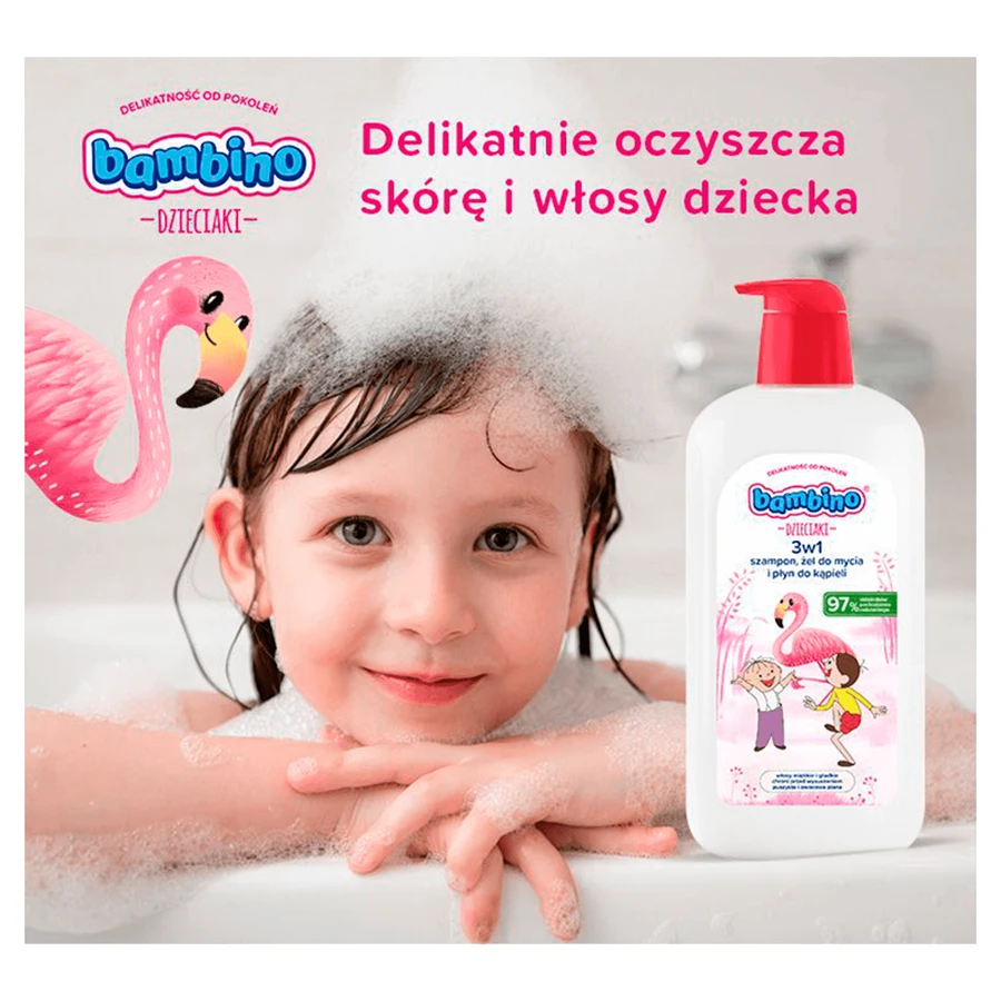 Bambino Kids, Гель для мытья тела и волос 2 в 1, фламинго, от 1 года, 1 л: цены и характеристики