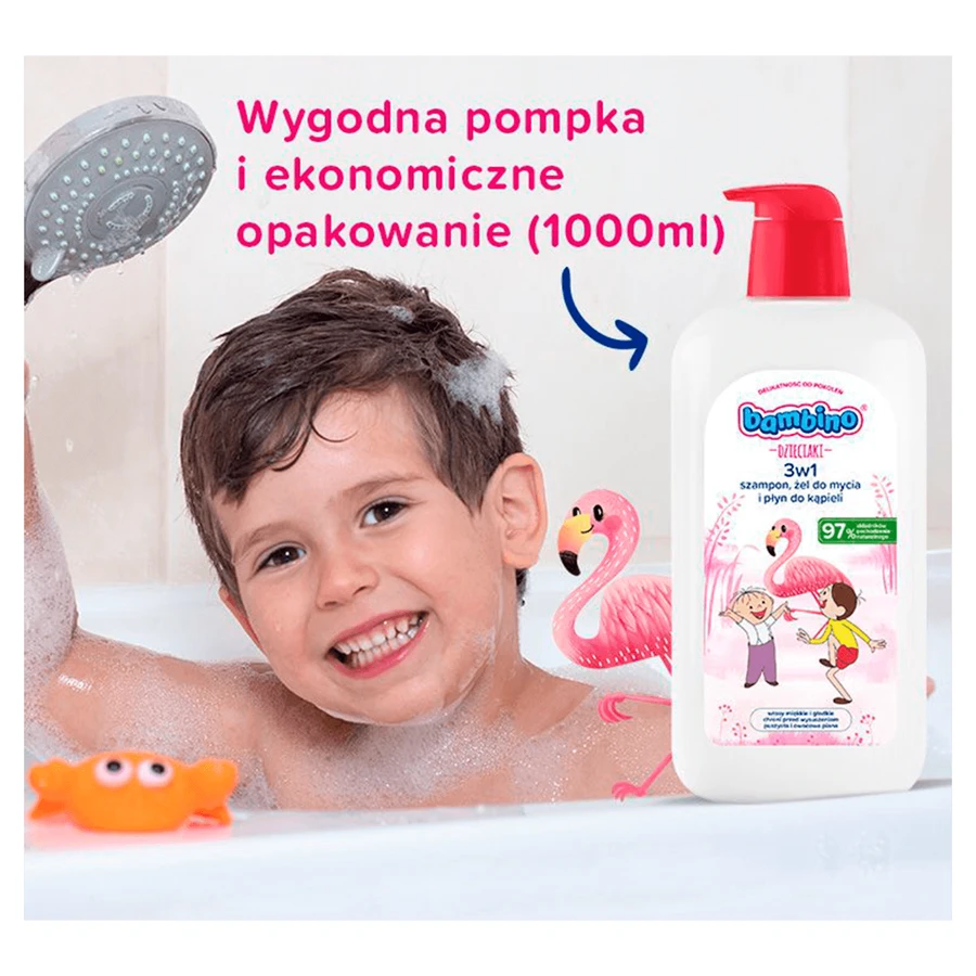 Bambino Kids, Гель для мытья тела и волос 2 в 1, фламинго, от 1 года, 1 л: цены и характеристики