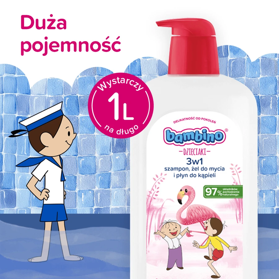 Bambino Kids, Гель для мытья тела и волос 2 в 1, фламинго, от 1 года, 1 л: цены и характеристики