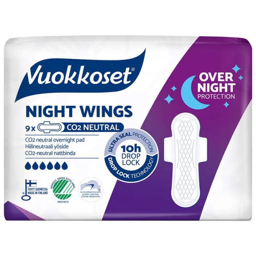 Гігієнічні серветки Vuokkoset White, Night Wings, Night Wings, 9 шт.: ціни та характеристики