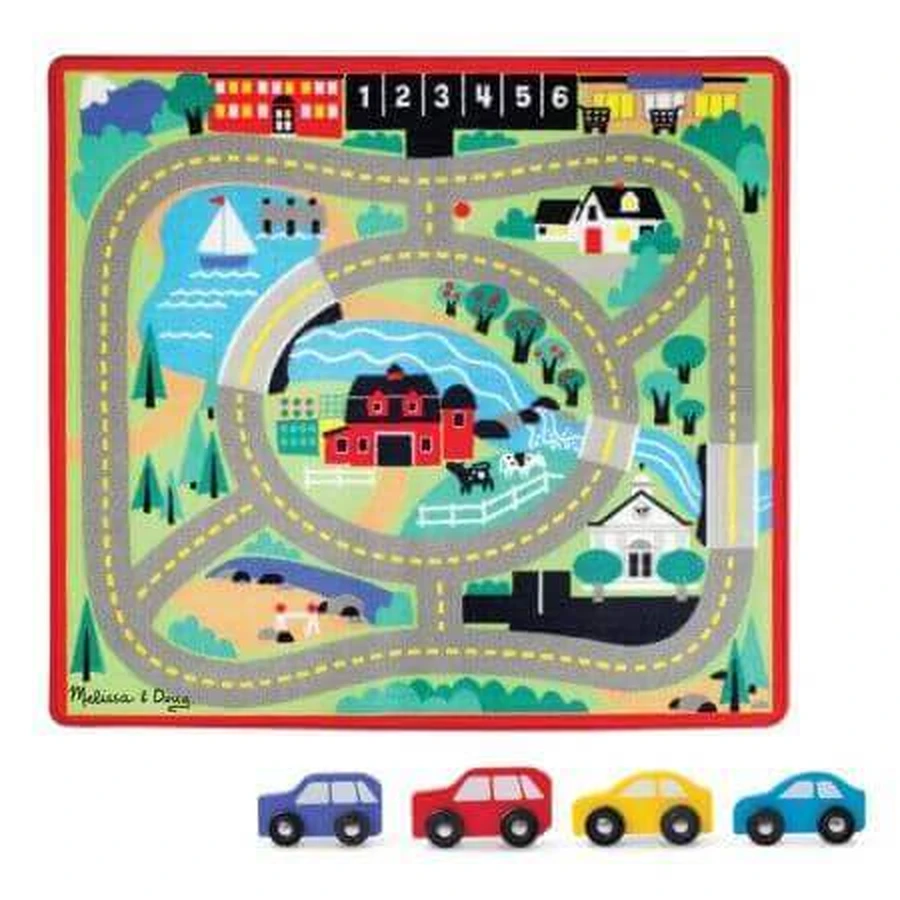 Дорожный коврик с деревянными машинками, 3 года+, Round the Town, Melissa & Doug: цены и характеристики