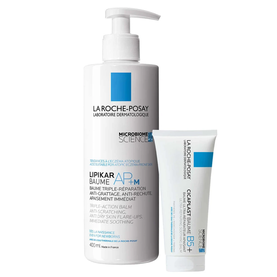 Набор La Roche-Posay Cicaplast Baume B5+, успокаивающий регенерирующий лосьон, 100 мл + Lipikar Baume AP+M, лосьон для тела, для сухой и атопичной кожи, с рождения, 400 мл: цены и характеристики