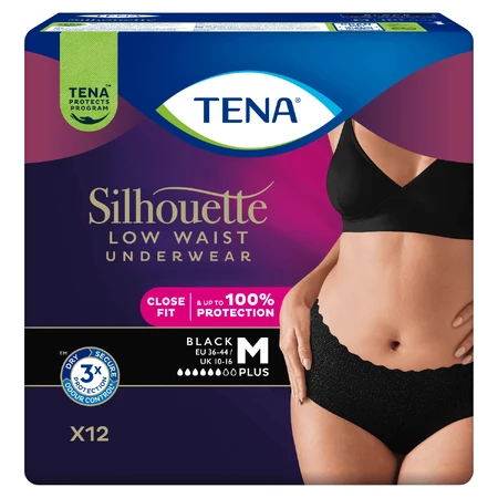 Tena Silhouette Plus Black, незаметные впитывающие трусики для женщин, размер M, 12 штук: цены и характеристики