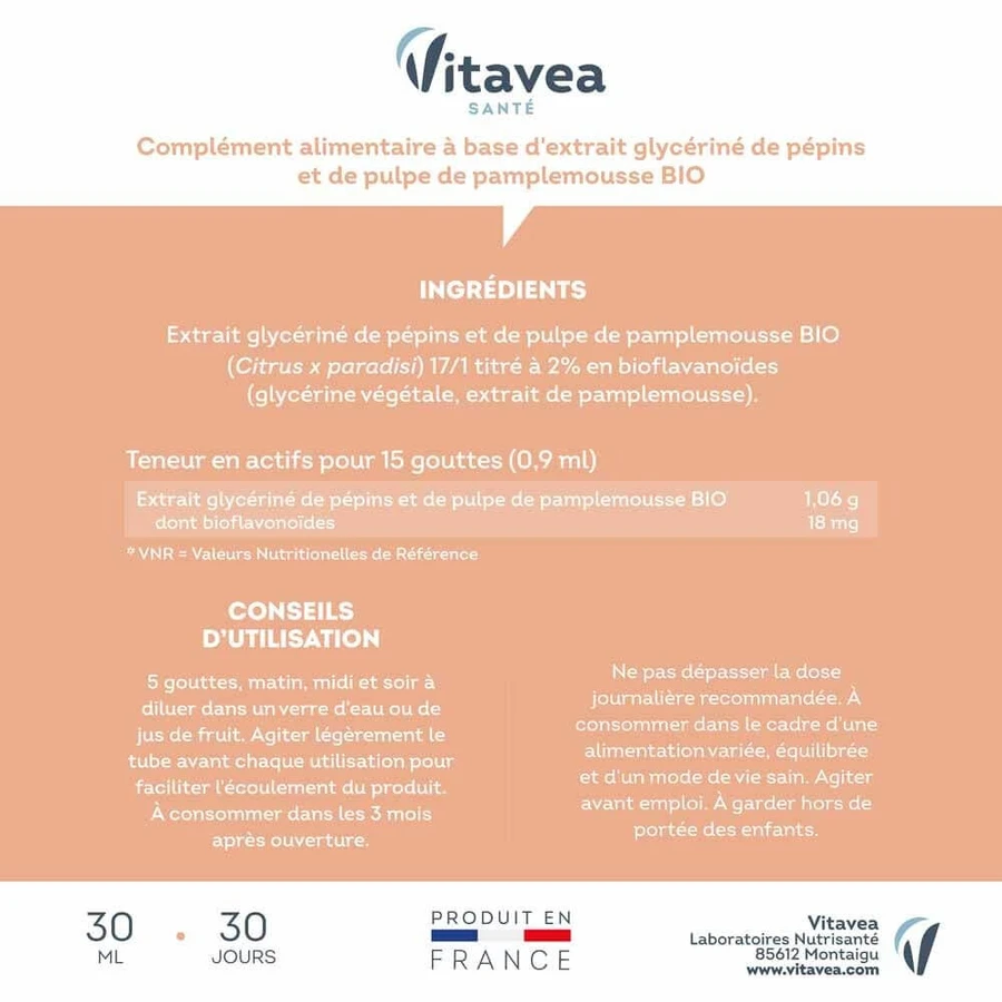 Vitavea Santé Органічний екстракт насіння грейпфрута 30 мл: ціни та характеристики