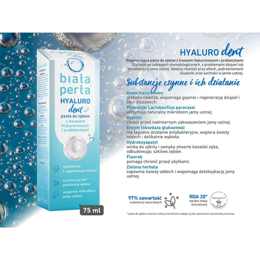 White Pearl Hyaluro Dent, зубна паста з гіалуроновою кислотою та пробіотиками, 75 мл: ціни та характеристики