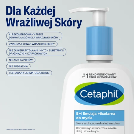 Cetaphil EM, міцелярна емульсія для догляду за волоссям для чутливої шкіри для всієї родини, 236 мл + крем для зволоження шкіри обличчя з кислотою гіалуроновою, крем для миття рук, 48 мл безплатно: ціни та характеристики