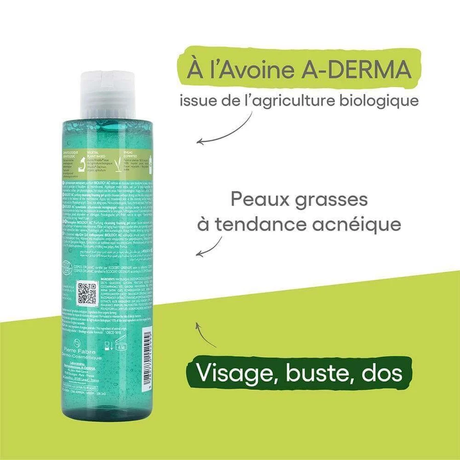 A-Derma Biology AC Bio Очищуючий пінний гель для вмивання жирної шкіри, схильної до акне 200 мл: ціни та характеристики
