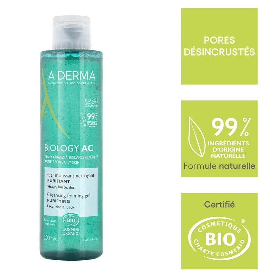 A-Derma Biology AC Bio Очищуючий пінний гель для вмивання жирної шкіри, схильної до акне 200 мл: ціни та характеристики