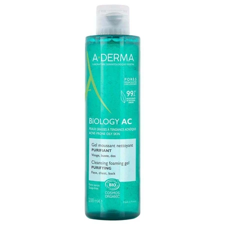 A-Derma Biology AC Bio Очищуючий пінний гель для вмивання жирної шкіри, схильної до акне 200 мл: ціни та характеристики