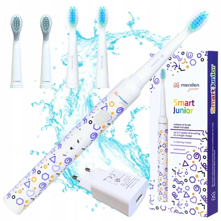 Meriden Smart Junior Violet, звукова зубна щітка для дітей, фіолетова, від 5 років, 1 штука + змінні насадки, 4 штуки: ціни та характеристики
