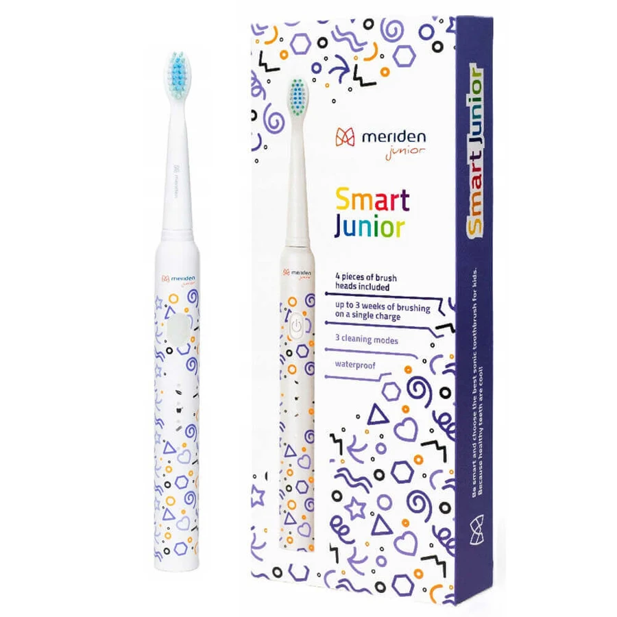 Meriden Smart Junior Violet, звукова зубна щітка для дітей, фіолетова, від 5 років, 1 штука + змінні насадки, 4 штуки: ціни та характеристики