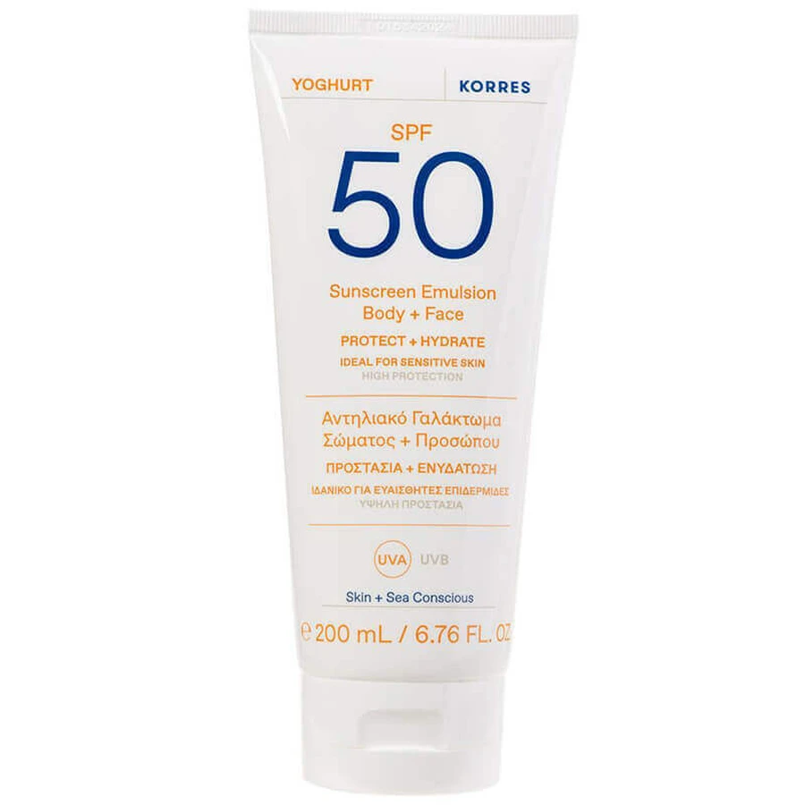 Korres Йогурт, захисна емульсія для тіла та обличчя, SPF 50, 200 мл: ціни та характеристики