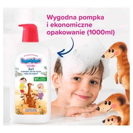 Bambino Kids, Гель для мытья тела и волос 2 в 1, сурикаты, от 1 года, 1 л: цены и характеристики